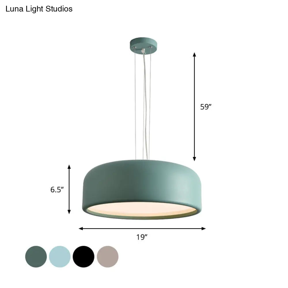 Metallic Restaurant Pendant Light Fixture - Khaki/Black Drum Shade With Macaron Style 1 Bulb