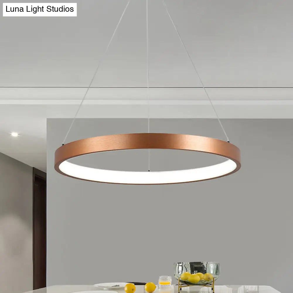 Gold Metallic Minimalist Led Hoop Chandelier - Warm/White Light 1/2/3-Tier Ceiling Pendant