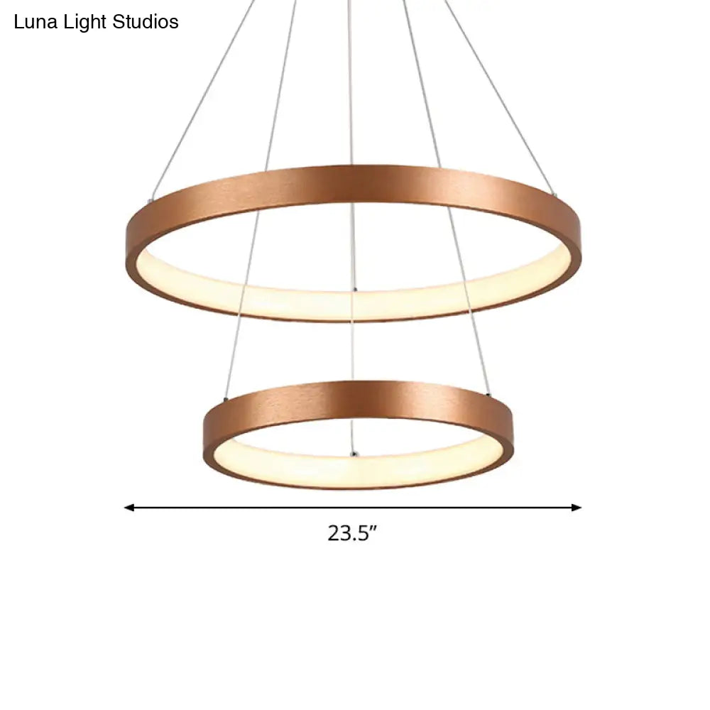 Gold Metallic Minimalist Led Hoop Chandelier - Warm/White Light 1/2/3-Tier Ceiling Pendant