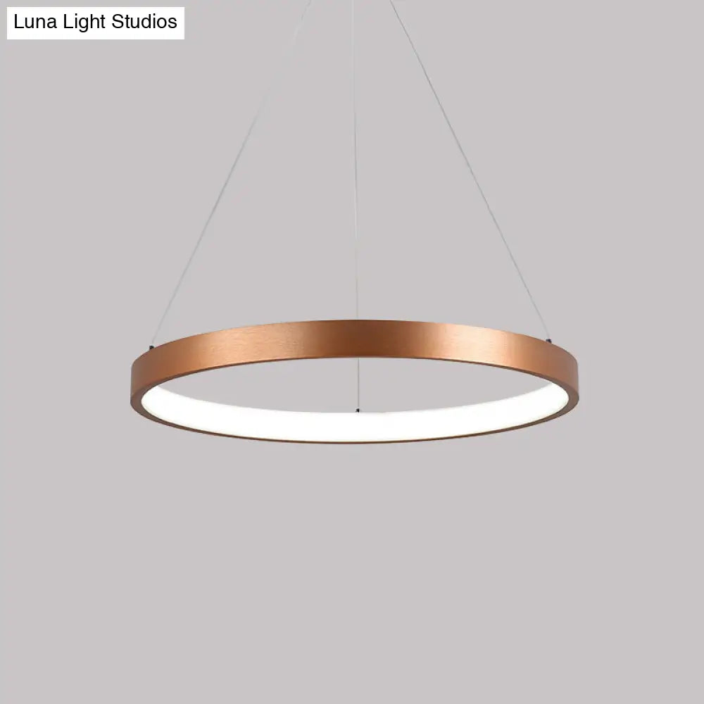 Gold Metallic Minimalist Led Hoop Chandelier - Warm/White Light 1/2/3-Tier Ceiling Pendant