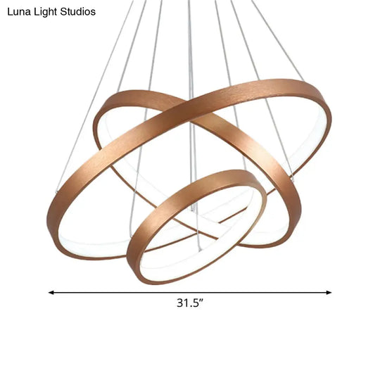 Gold Metallic Minimalist Led Hoop Chandelier - Warm/White Light 1/2/3-Tier Ceiling Pendant