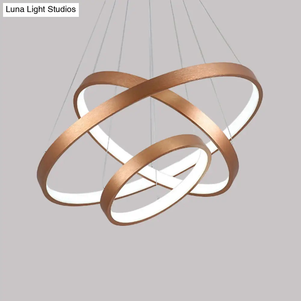 Gold Metallic Minimalist Led Hoop Chandelier - Warm/White Light 1/2/3-Tier Ceiling Pendant