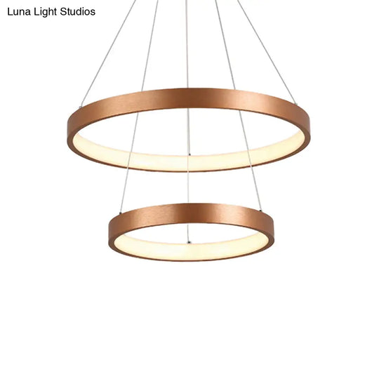 Gold Metallic Minimalist Led Hoop Chandelier - Warm/White Light 1/2/3-Tier Ceiling Pendant