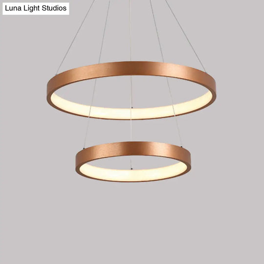 Gold Metallic Minimalist Led Hoop Chandelier - Warm/White Light 1/2/3-Tier Ceiling Pendant