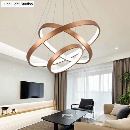 Gold Metallic Minimalist Led Hoop Chandelier - Warm/White Light 1/2/3-Tier Ceiling Pendant / 3 Tiers