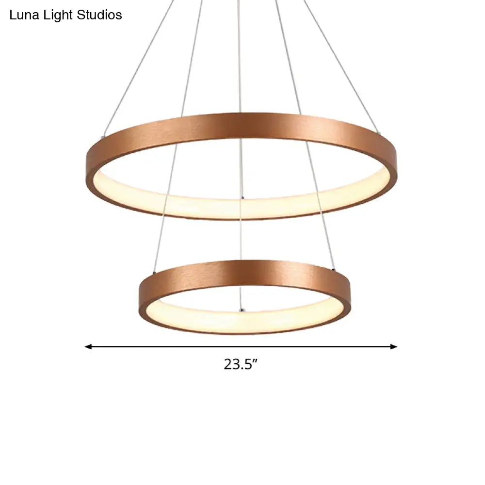 Metallic Minimalist 3-Tier Hoop Led Chandelier In Gold - Warm/White Light