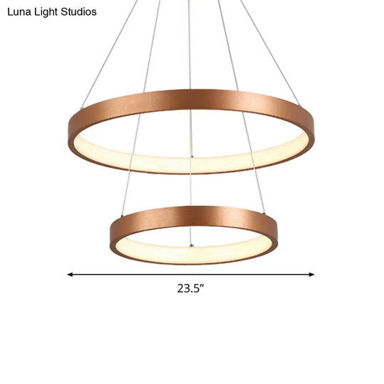 Metallic Minimalist 3-Tier Hoop Led Chandelier In Gold - Warm/White Light