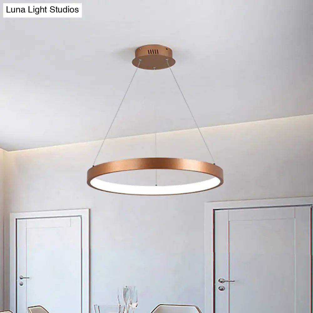 Gold Metallic Minimalist Led Hoop Chandelier - Warm/White Light 1/2/3-Tier Ceiling Pendant / 1 Tier