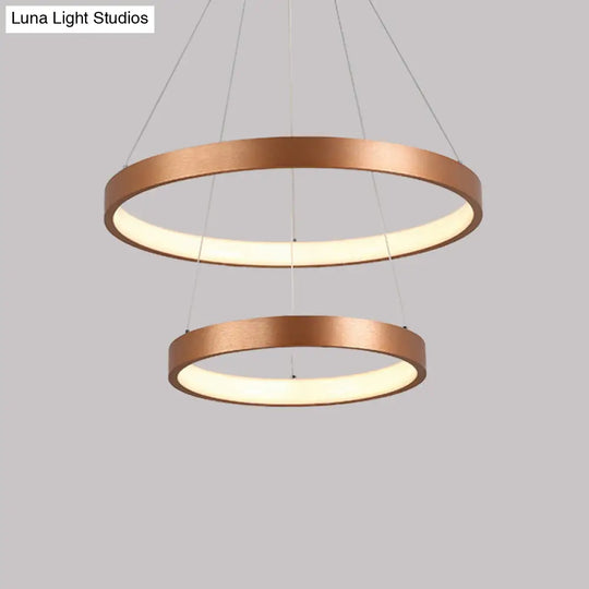 Metallic Minimalist 3-Tier Hoop Led Chandelier In Gold - Warm/White Light