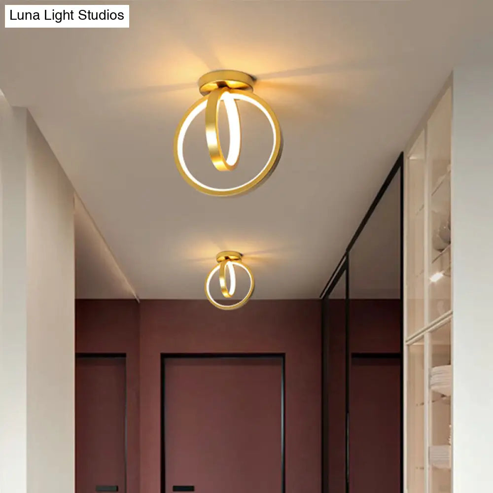 Metallic Minimalist Led Ceiling Flush Light - Circle Foyer Semi Mount Lighting