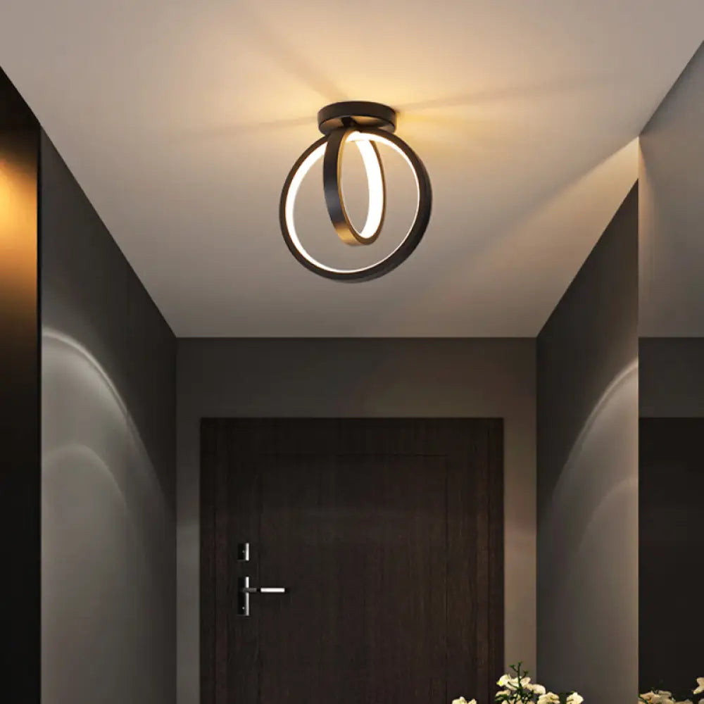 Metallic Minimalist Led Ceiling Flush Light - Circle Foyer Semi Mount Lighting Black / Warm