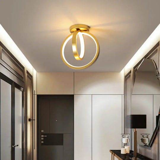 Metallic Minimalist Led Ceiling Flush Light - Circle Foyer Semi Mount Lighting Gold / Warm