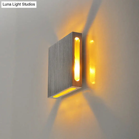 Metallic Modernist Led Square Foyer Wall Sconce Light In Silver With Colorful Options