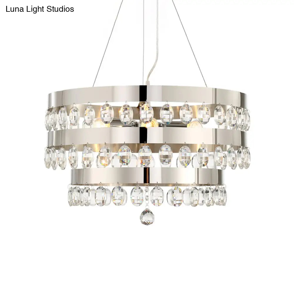 Metallic Multi Light Chandelier With Clear Crystal Deco And Tiered Ring Design In Chrome