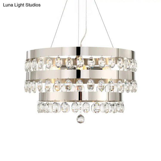 Metallic Multi Light Chandelier With Clear Crystal Deco And Tiered Ring Design In Chrome