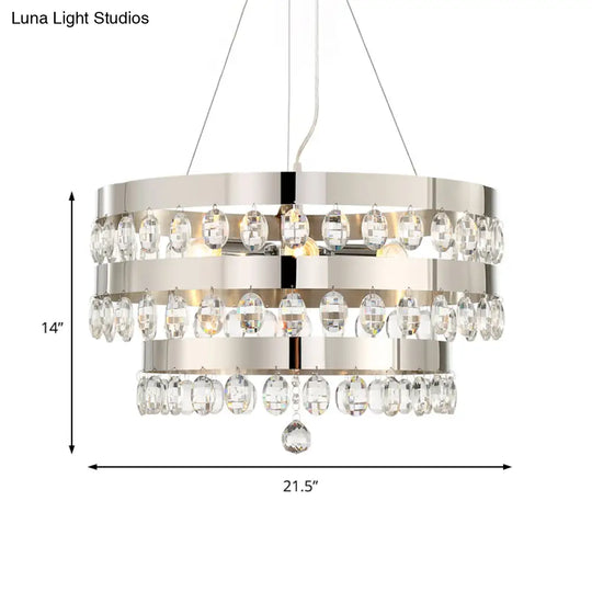 Metallic Multi Light Chandelier With Clear Crystal Deco And Tiered Ring Design In Chrome