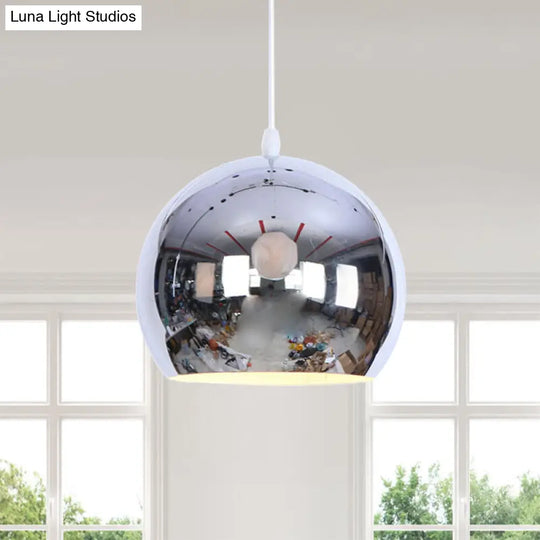 Industrial Metallic Orb Pendant Light For Living Room Chrome