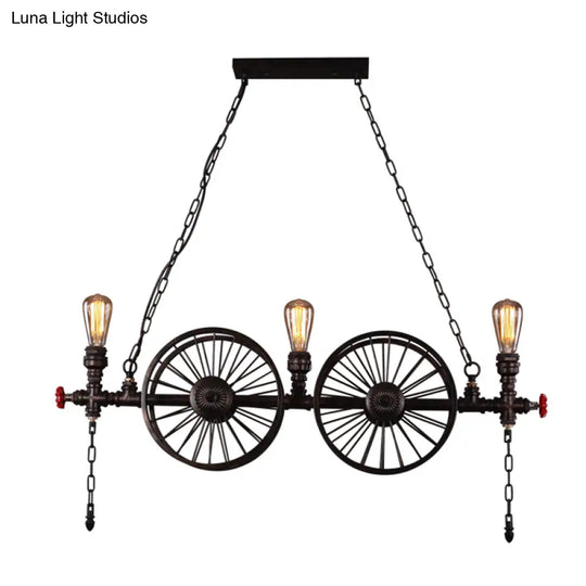 Metallic Pendant Light: Antique 3-Head Wagon Wheel Design For Restaurants And Hanging Islands With