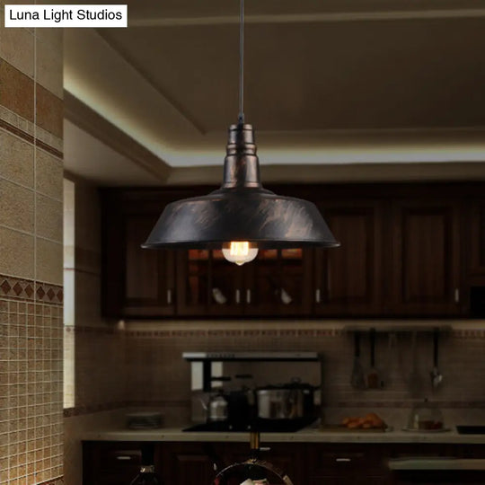 Industrial 1-Head Pendant Light With Metallic Barn Shade For Kitchen Rust / Small