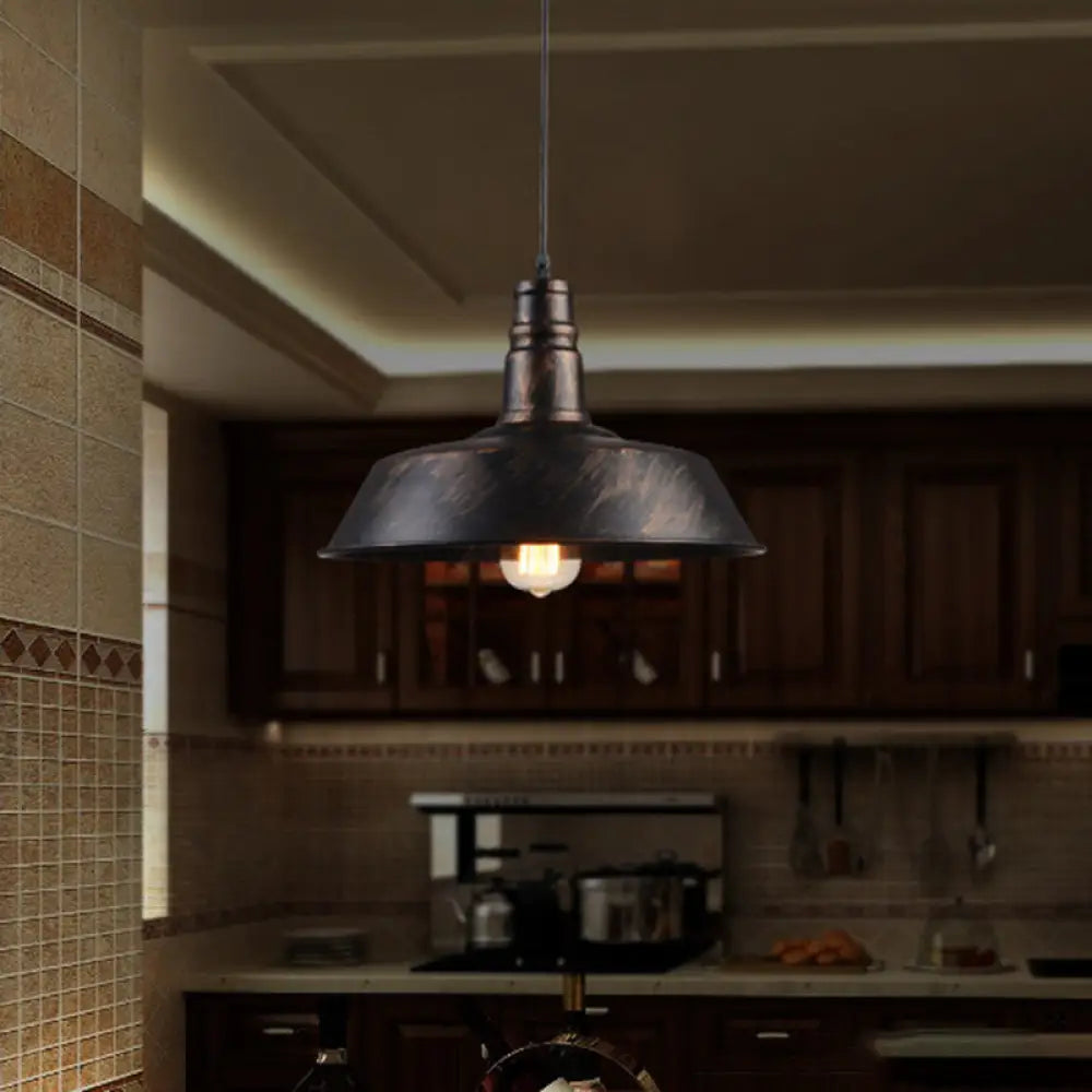 Metallic Pendant Light Barn Shade - Industrial Down Lighting For Kitchen Rust / Small
