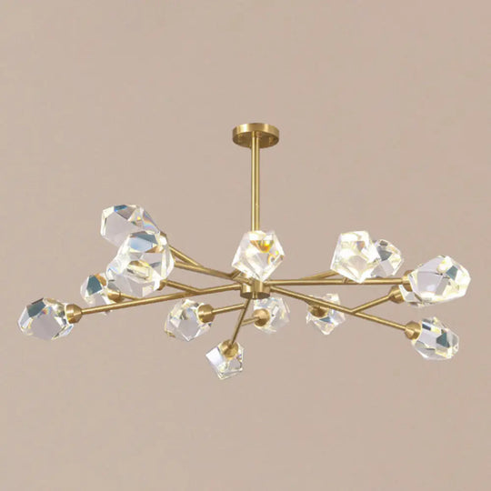 Metallic Pendant Light: Gold Beveled Crystal Shade Minimalist Branch Chandelier For Living Room 15 /