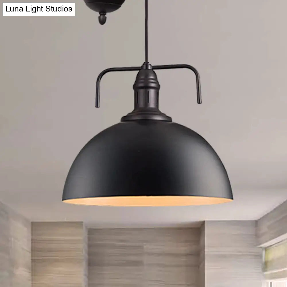 Metallic Pendant Light With Pulley Design - Black Dome Warehouse Style 1 8’/12’ Wide