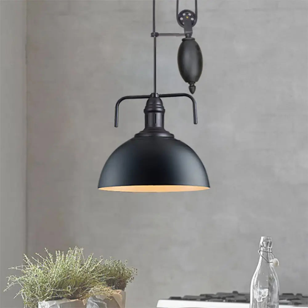 Metallic Pendant Light With Pulley Design - Black Dome Warehouse Style 1 8’/12’ Wide / 8’