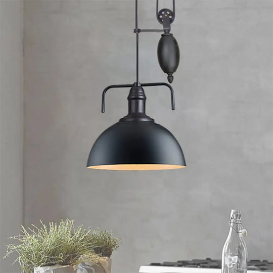 Metallic Pendant Light With Pulley Design - Black Dome Warehouse Style 1 8’/12’ Wide / 8’