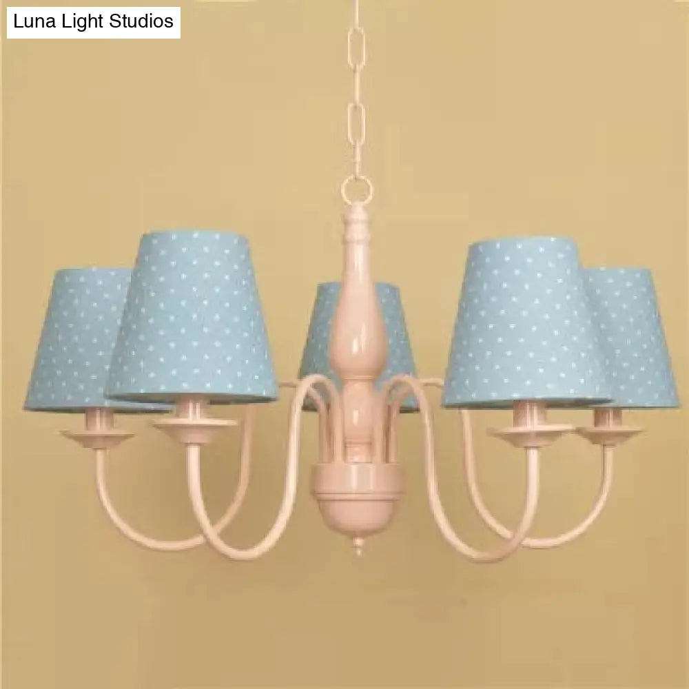 Metallic Pink Finish Chandelier With Tapered Shade - Nursing Room And Kids Suspension Light