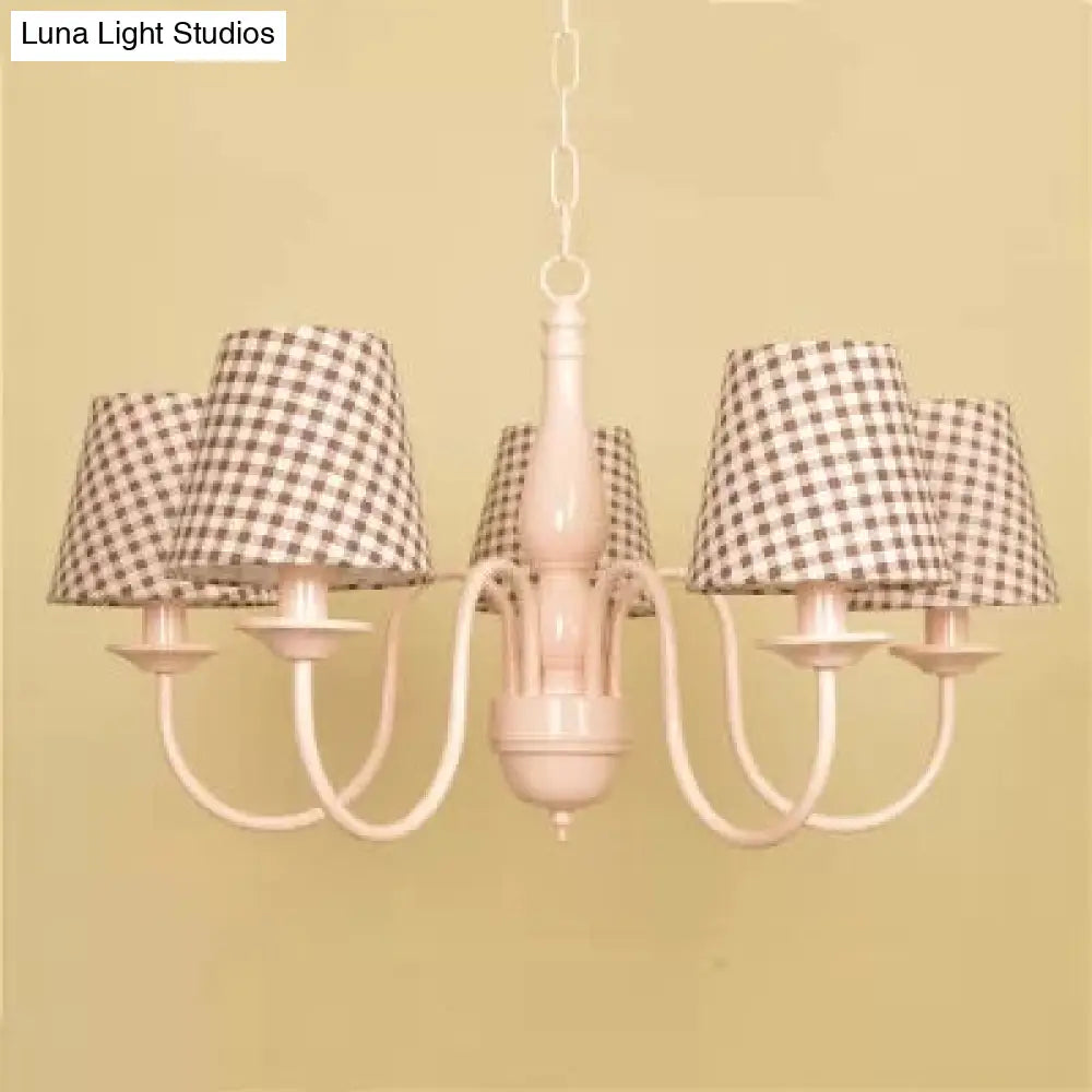 Metallic Pink Finish Chandelier With Tapered Shade - Nursing Room And Kids Suspension Light