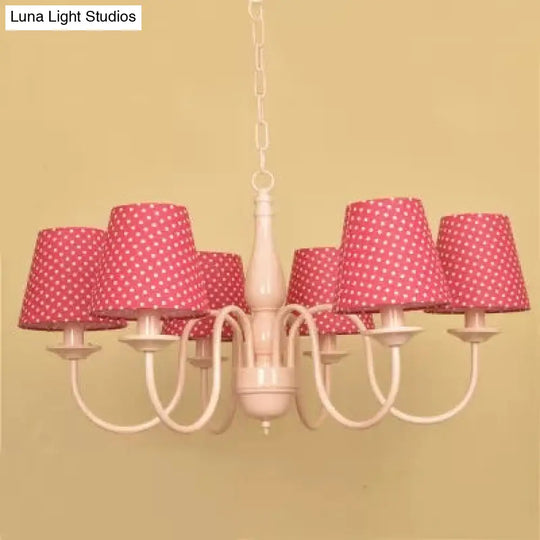 Metallic Pink Finish Chandelier With Tapered Shade - Nursing Room And Kids Suspension Light