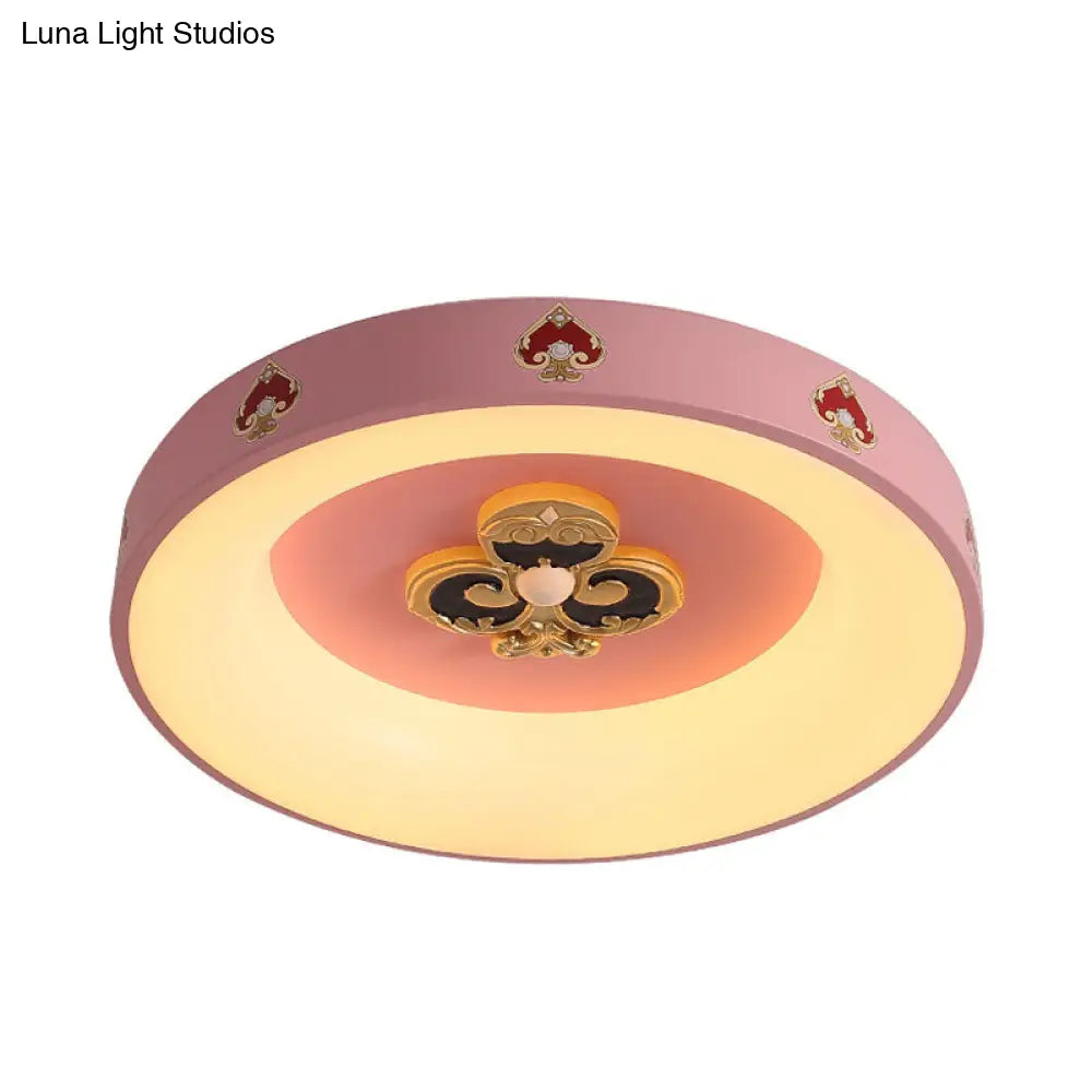 Metallic Pink Led Flushmount Ceiling Light For Girls Bedroom