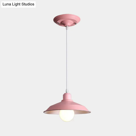 Metallic Pink/Yellow Pendant Light With Barn Lampshade - Retro Style Hanging Lamp For Bedside