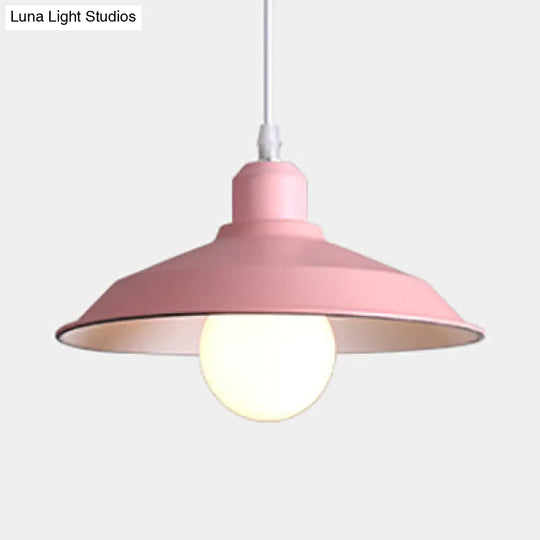 Retro Style Metallic Pink/Yellow Pendant Light With Barn Lampshade - Bedside Hanging Lamp Pink