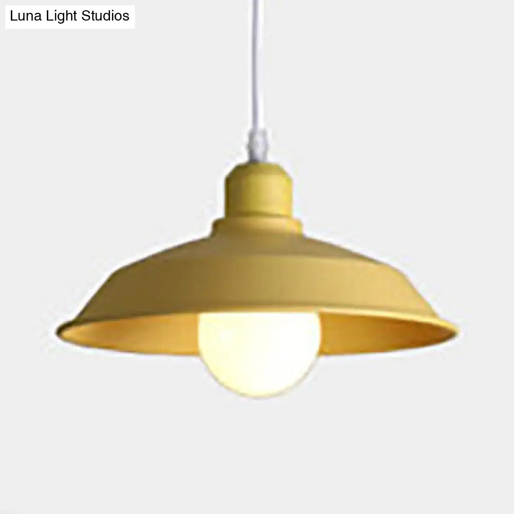 Retro Style Metallic Pink/Yellow Pendant Light With Barn Lampshade - Bedside Hanging Lamp Yellow