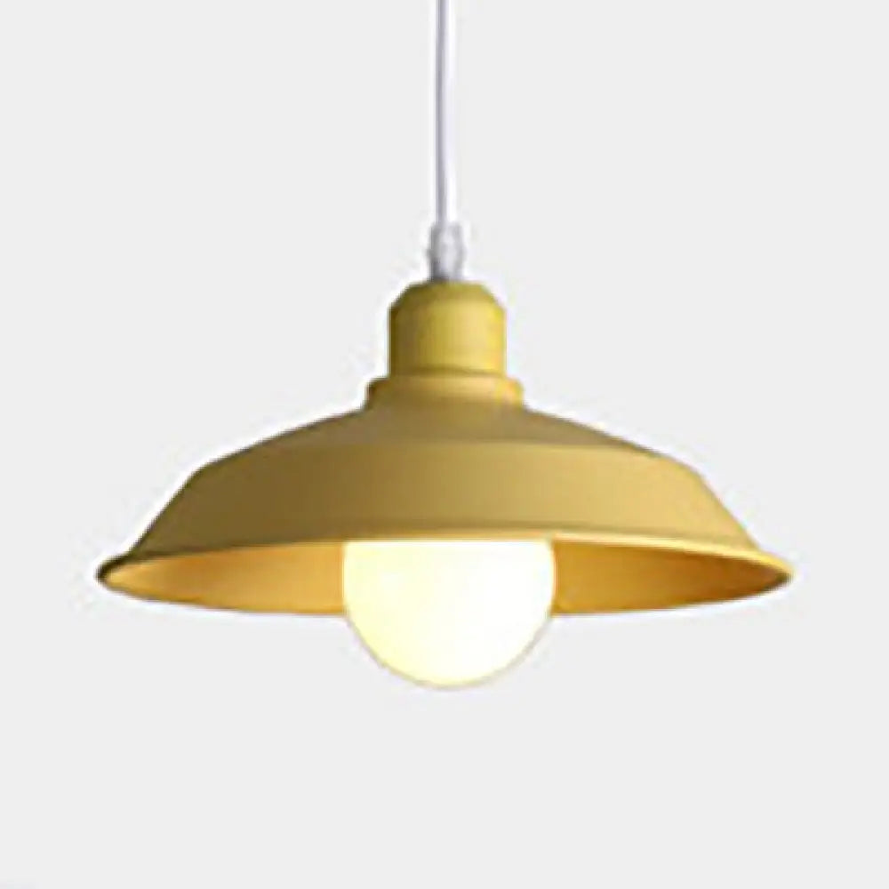 Metallic Pink/Yellow Pendant Light With Barn Lampshade - Retro Style Hanging Lamp For Bedside Yellow