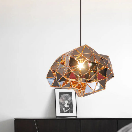 Metallic Polyhedron Pendant Light - Modern Hanging Lamp For Dining Table 1 Gold / 12’