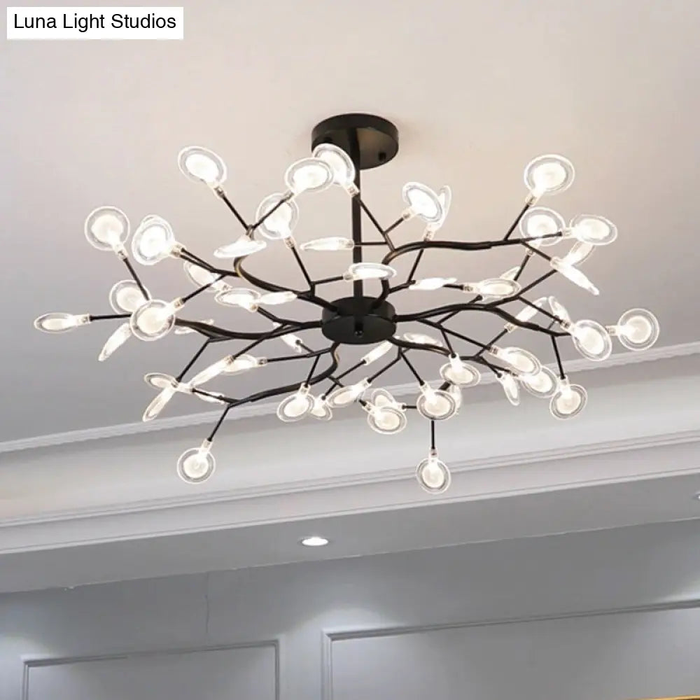 Branch-Shaped Led Ceiling Chandelier: Postmodern Metallic Light For Living Room 45 / Black