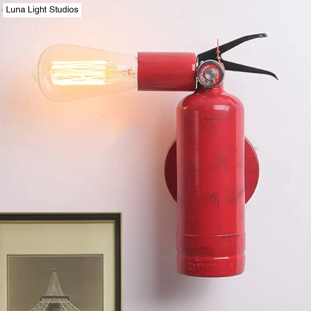 Metallic Red Industrial Fire Extinguisher Wall Sconce With Single Light