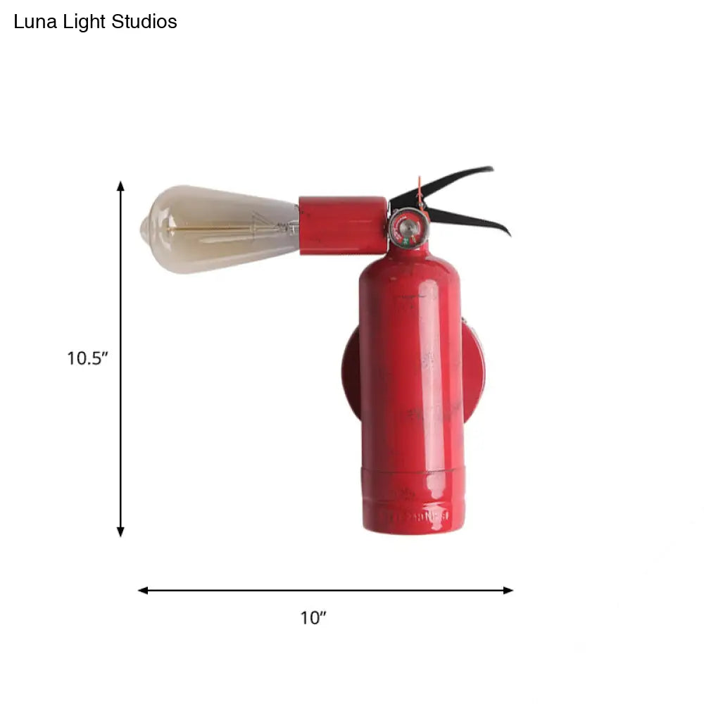 Metallic Red Industrial Fire Extinguisher Wall Sconce With Single Light