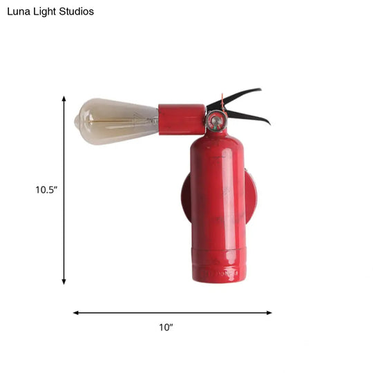 Metallic Red Industrial Fire Extinguisher Wall Sconce With Single Light