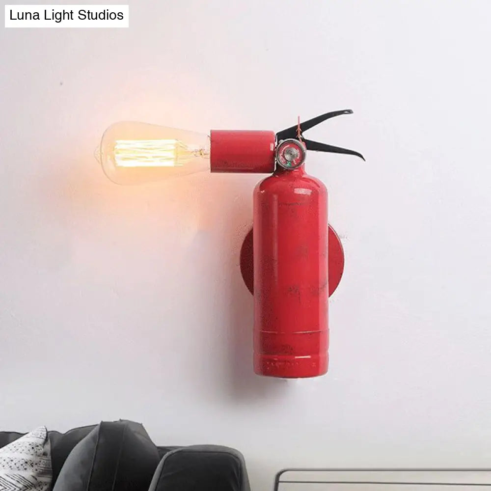 Metallic Red Industrial Fire Extinguisher Wall Sconce With Single Light