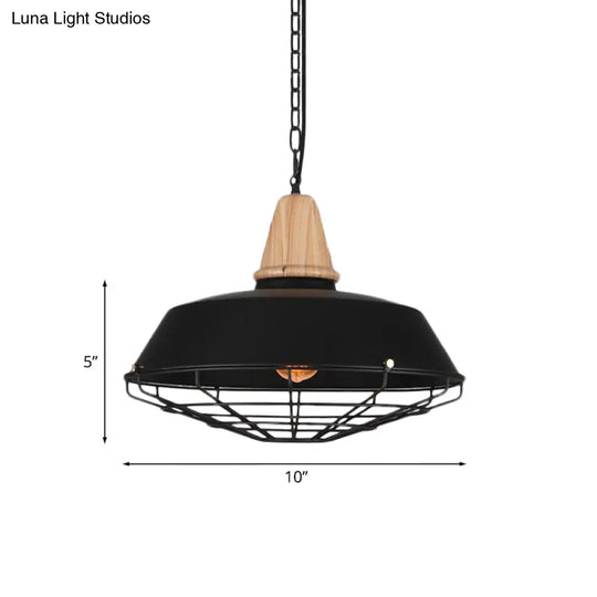 Metallic Retro Style Ceiling Hanging Pendant Light With Barn And Wire Guard 1 Head Black 3 Sizes