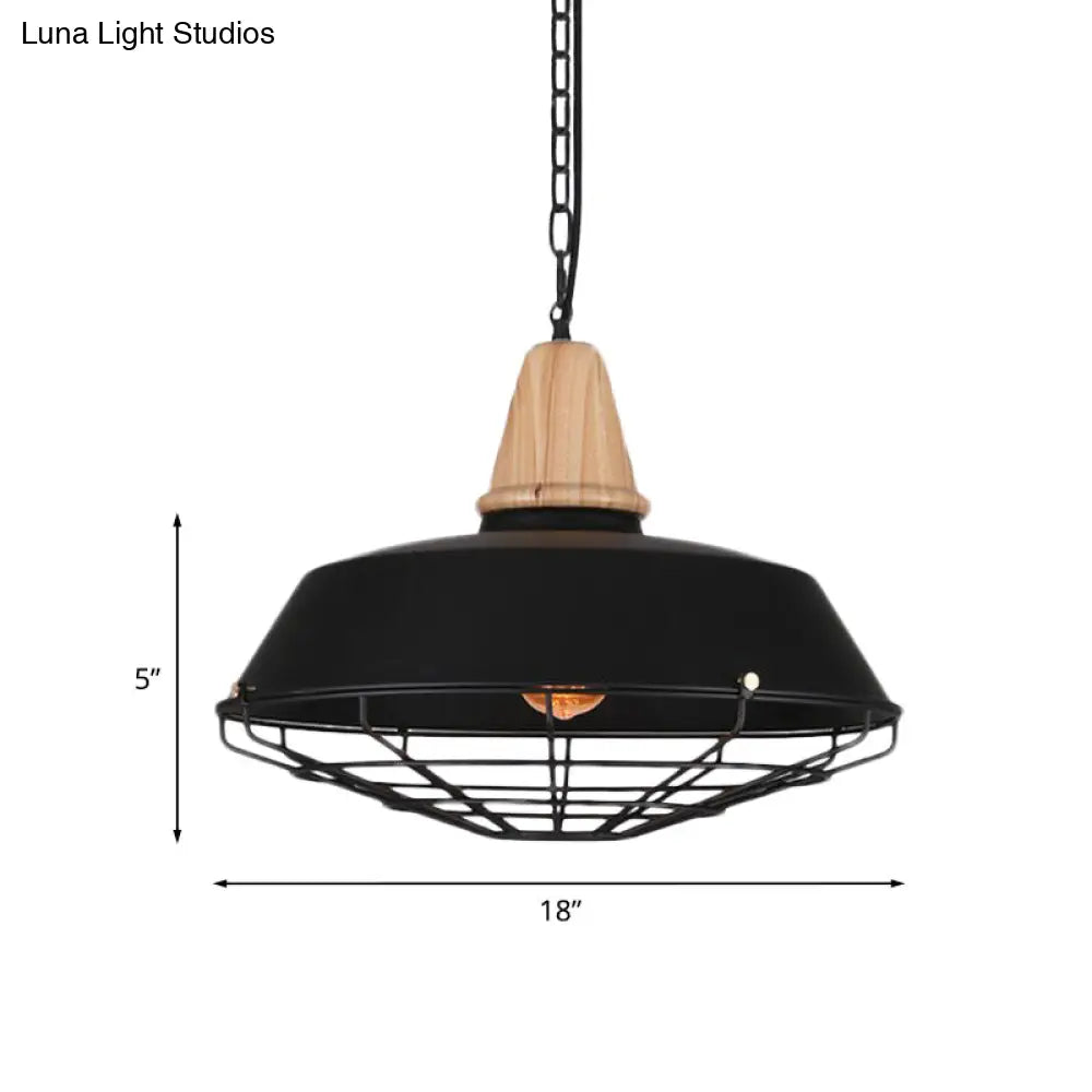Metallic Retro Style Ceiling Hanging Pendant Light With Barn And Wire Guard 1 Head Black 3 Sizes