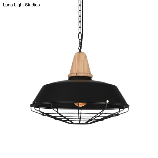 Metallic Retro Style Ceiling Hanging Pendant Light With Barn And Wire Guard 1 Head Black 3 Sizes