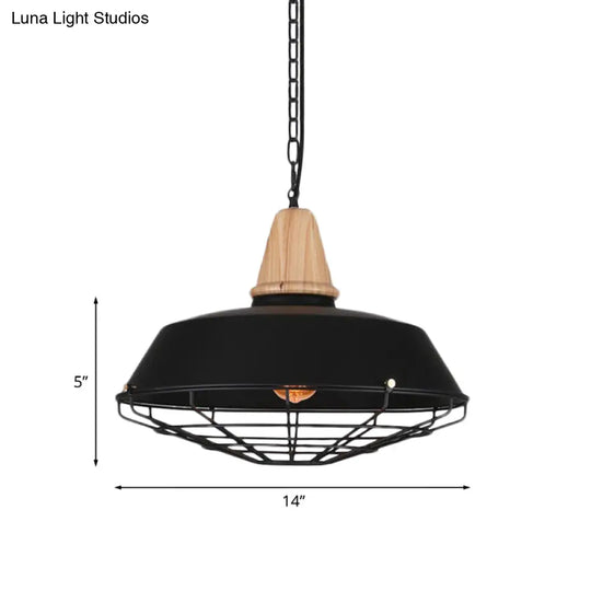 Metallic Retro Style Ceiling Hanging Pendant Light With Barn And Wire Guard 1 Head Black 3 Sizes