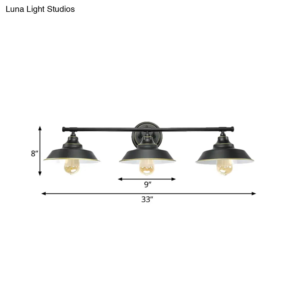 Metallic Retro Style Wall Lighting - 3-Light Barn Shade Mount Fixture For Living Room Black