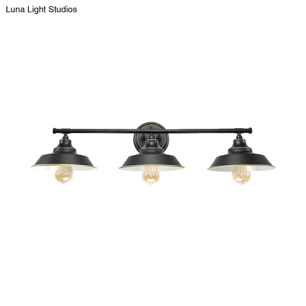 Metallic Retro Style Wall Lighting - 3-Light Barn Shade Mount Fixture For Living Room Black