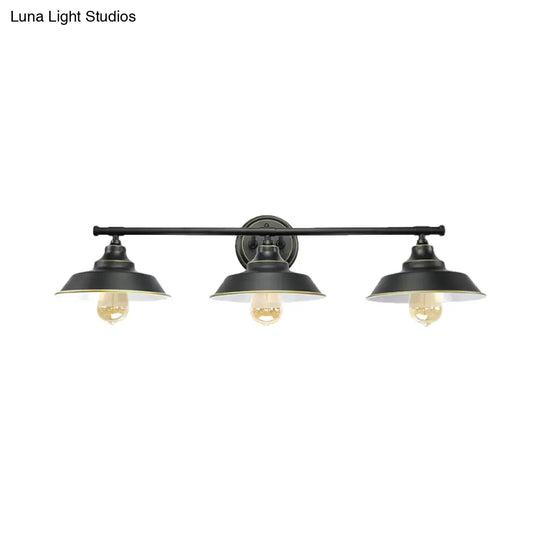 Metallic Retro Style Wall Lighting - 3-Light Barn Shade Mount Fixture For Living Room Black