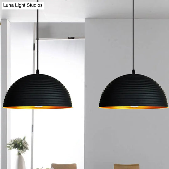 Industrial Ribbed Dome Pendant 1-Light Ceiling Fixture In Yellow/Green Perfect For Restaurants Black